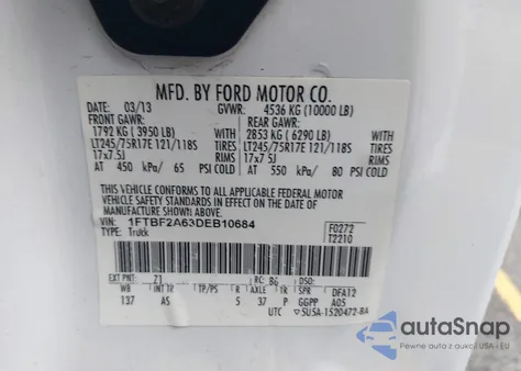 2013 Ford F-250 Xl from USA, damaged, VIN 1FTBF2A63DEB10684